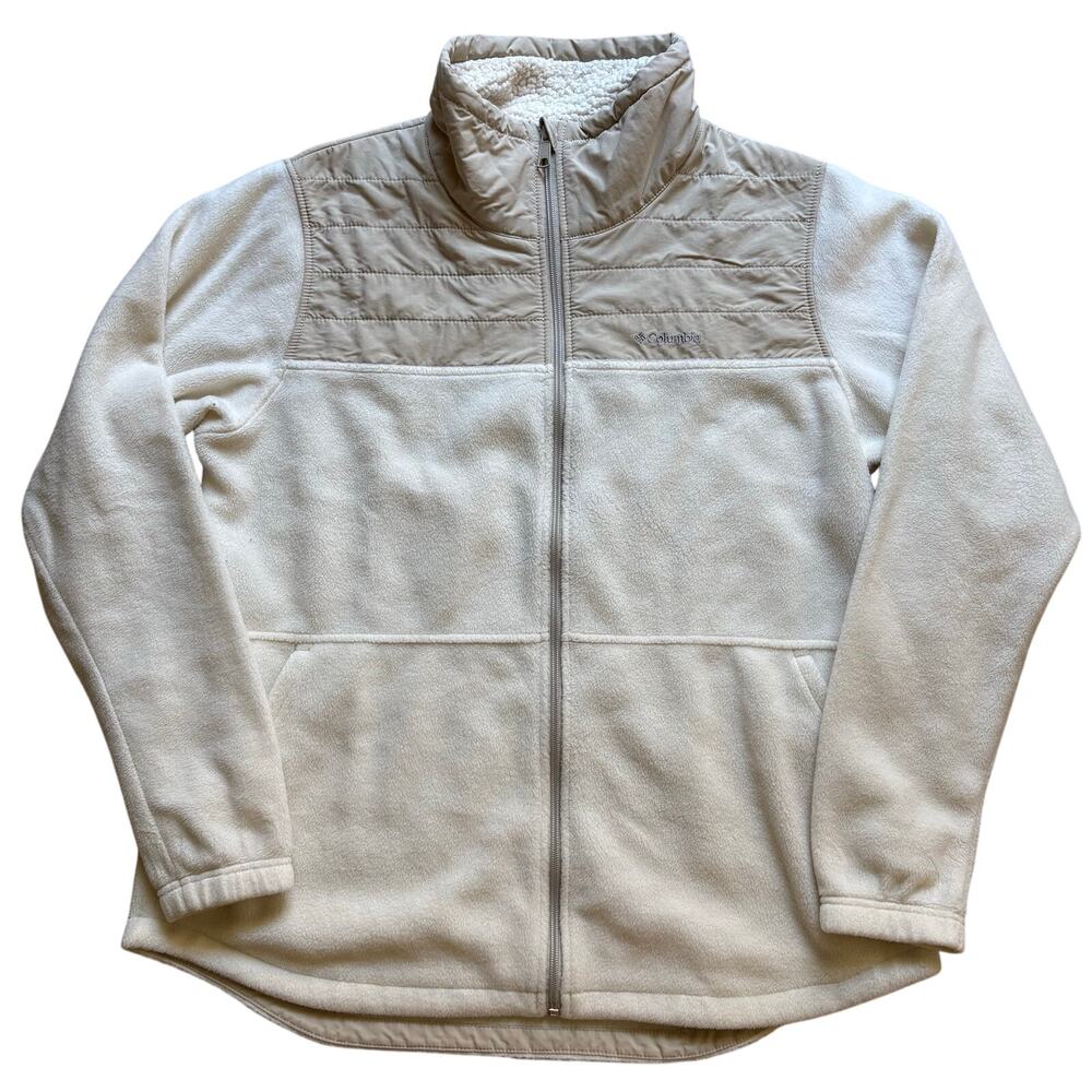 Columbia Full Zip Fleece Jacket Cream Brown Tan Women’s Size XL